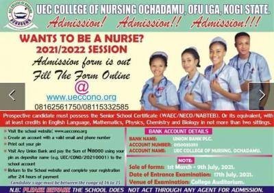 UEC College of Nursing Ochadamu admission form, 2021/2022