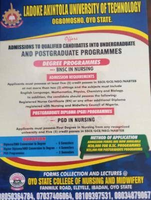 LAUTECH announces admission into nursing programmes