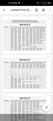 OAU harmattan semester lecture timetable, 2019/2020 session