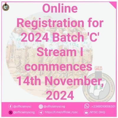 NYSC announces commencement of online registration for 2024 Batch 'C' Stream 1