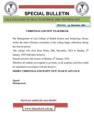 Lala College of Health Science & Tech notice of new year break