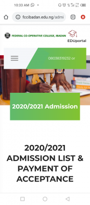 Federal Cooperative College, admission list for 2020/2021 session