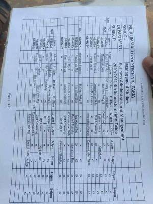 NUBAPOLY 4th semester Lectures timetable, 2020/2021