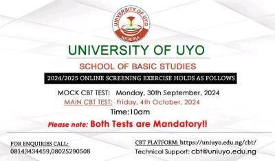 UNIUYO school of basic studies notice of online screening