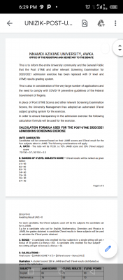 UNIZIK to screening candidates using O'level results and UTME scores for 2020/2021 session