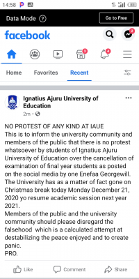 IAUE debunks news of protest in the school