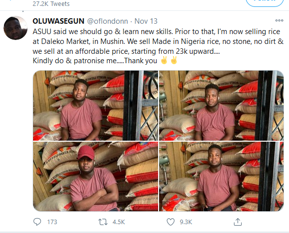 Prolonged ASUU strike turns civil engineering student to rice seller