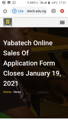 YABATECH notice on new deadline for Post-UTME, HND and part-time applications, 2020/2021