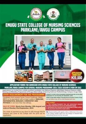 Enugu College of Nursing Sciences general nursing admission form, 2024/ ...