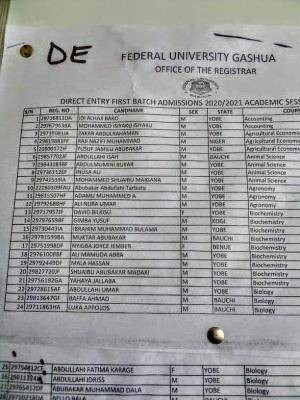 FUGashua 1st Batch DE admission list, 2020/2021