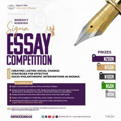 Benedict Kudaya Sigma Essay Competition for University of Ibadan students