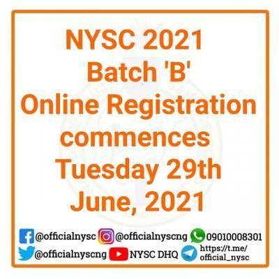 NYSC 2021 batch B online registration commences June 29th