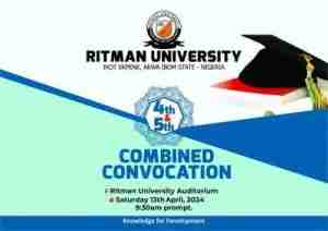 Ritman University 4th – 5th Combined Matriculation Ceremony Schedule 2024/2025 Academic Session