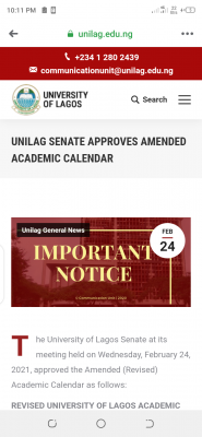 UNILAG amended academic calendar for 2019/2020 session