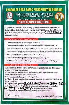 UDUTH Post Basic Perioperative Nursing Program Admission, 2023/2024