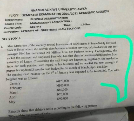 BBnaija housemates, Maria, Niyi, and Pere make it to another UNIZIK exam question (photo)