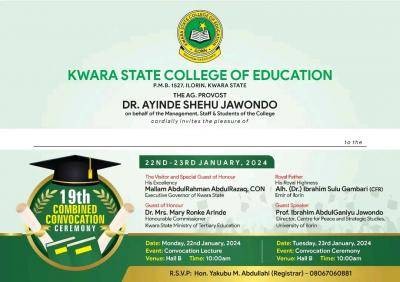 Kwara State COE, Ilorin announces 19th combined Convocation Ceremony