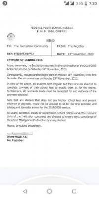 Federal Polytechnic, Nekede notice on "No fees, No exam" policy