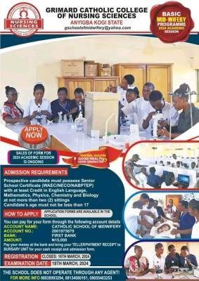 Grimard Catholic College of Nursing Sciences releases Basic Midwifery admission form - 2024