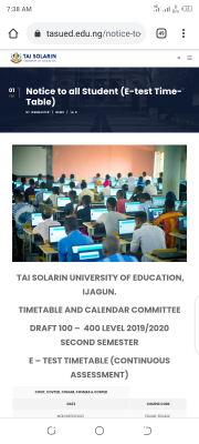 TASUED 2nd semester E-test timetable, 2019/2020 session