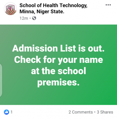 School of Health Technology, Minna 2020 Admission List is out