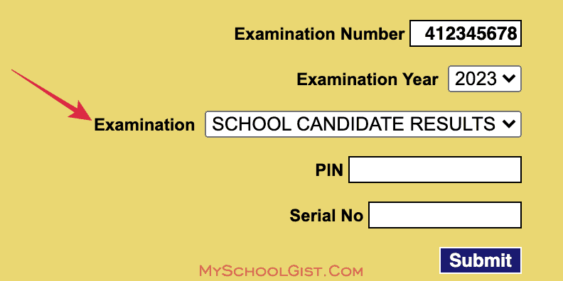 Select WAEC Exam Type 2023