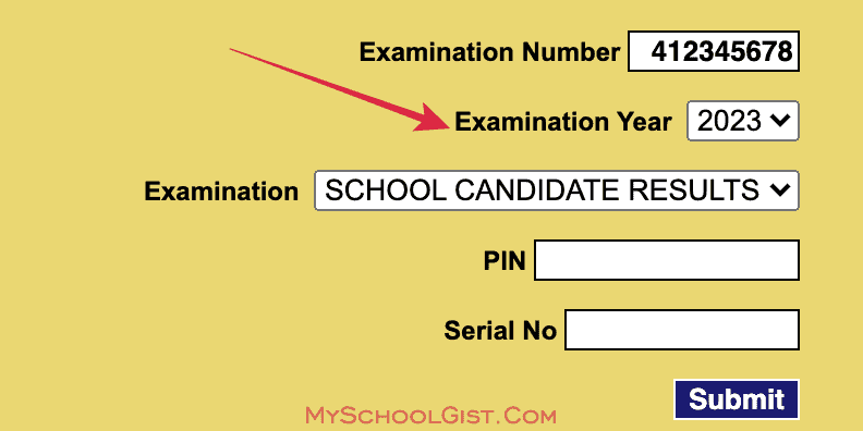 Select WAEC Examination Year 2023