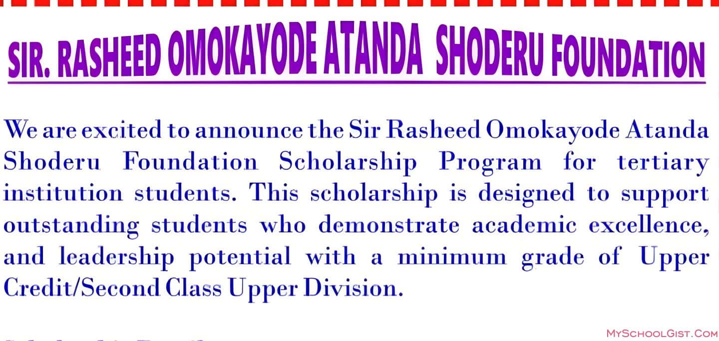 Sir Rasheed Shoderu Foundation Scholarship 2024