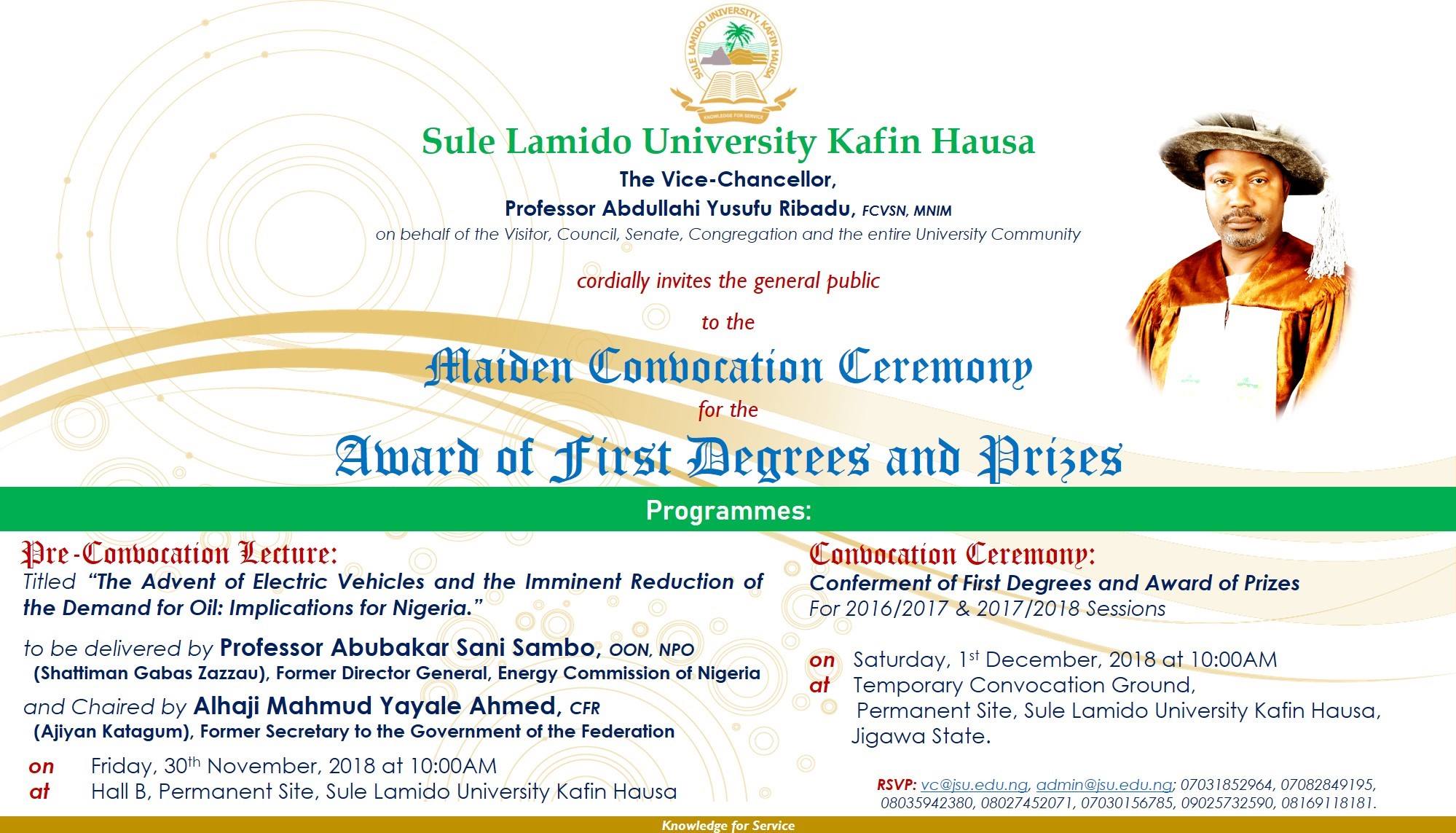 SLU 1st Convocation Ceremony Programme of Events