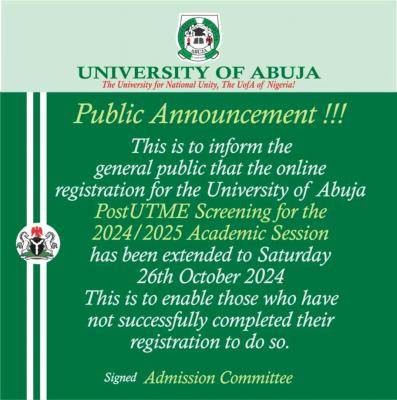 UNIABUJA extends Post UTME registration deadline, 2024/2025