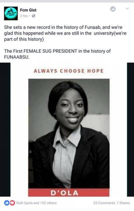 First Female SUG President in FUNAAB!!! - Record Set