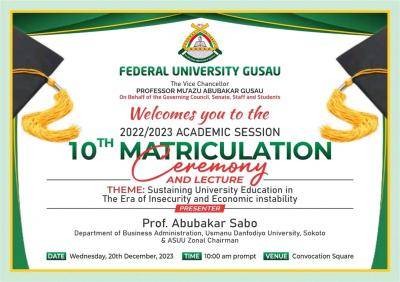 FUGUSAU announces 10th matriculation ceremony, 2022/2023