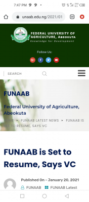 FUNAAB is set to resume, Says VC