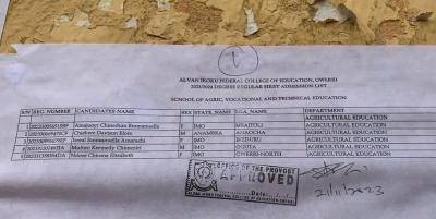 Alvan Ikoku Fed COE degree regular 1st batch admission list, 2023/2024