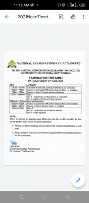 National Common Entrance Examination 2021 time-table