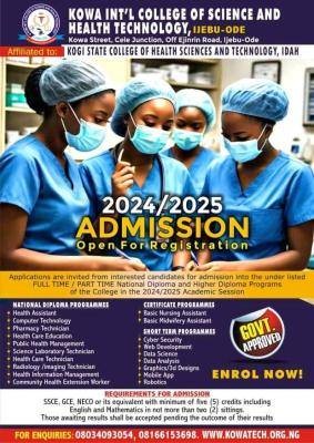 Kowa International College of Health Tech admission form, 2024/2025