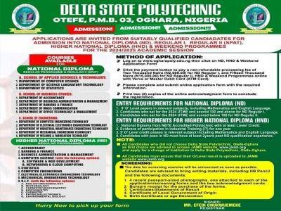 Delta State Polytechnic Otefe-Oghara ND Regular II (Part-Time) Admission, 2024/2025