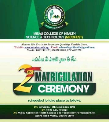 Misau College of Health Science and Technology announces 2nd Matriculation Ceremony