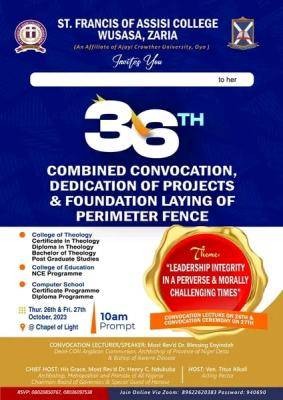 St. Francis of Assisi College, Zaria (Affiliate of Ajayi Crowther University) announces 36th Convocation Ceremony