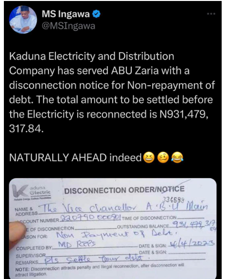 "Na cement factory?" - Reactions as ABU Zaria is slammed with N931 million electricity bill