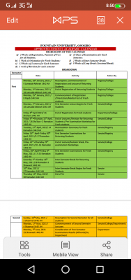 Fountain University academic calendar for 2020/2021 session