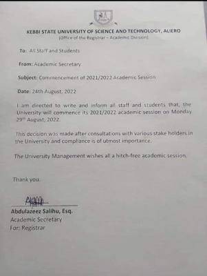 KSUSTA announces resumption for 2021/2022 session