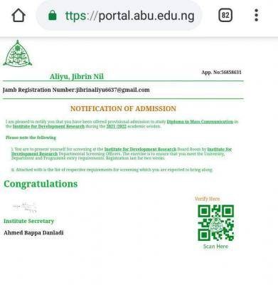 ABU diploma admission list, 2021/2022