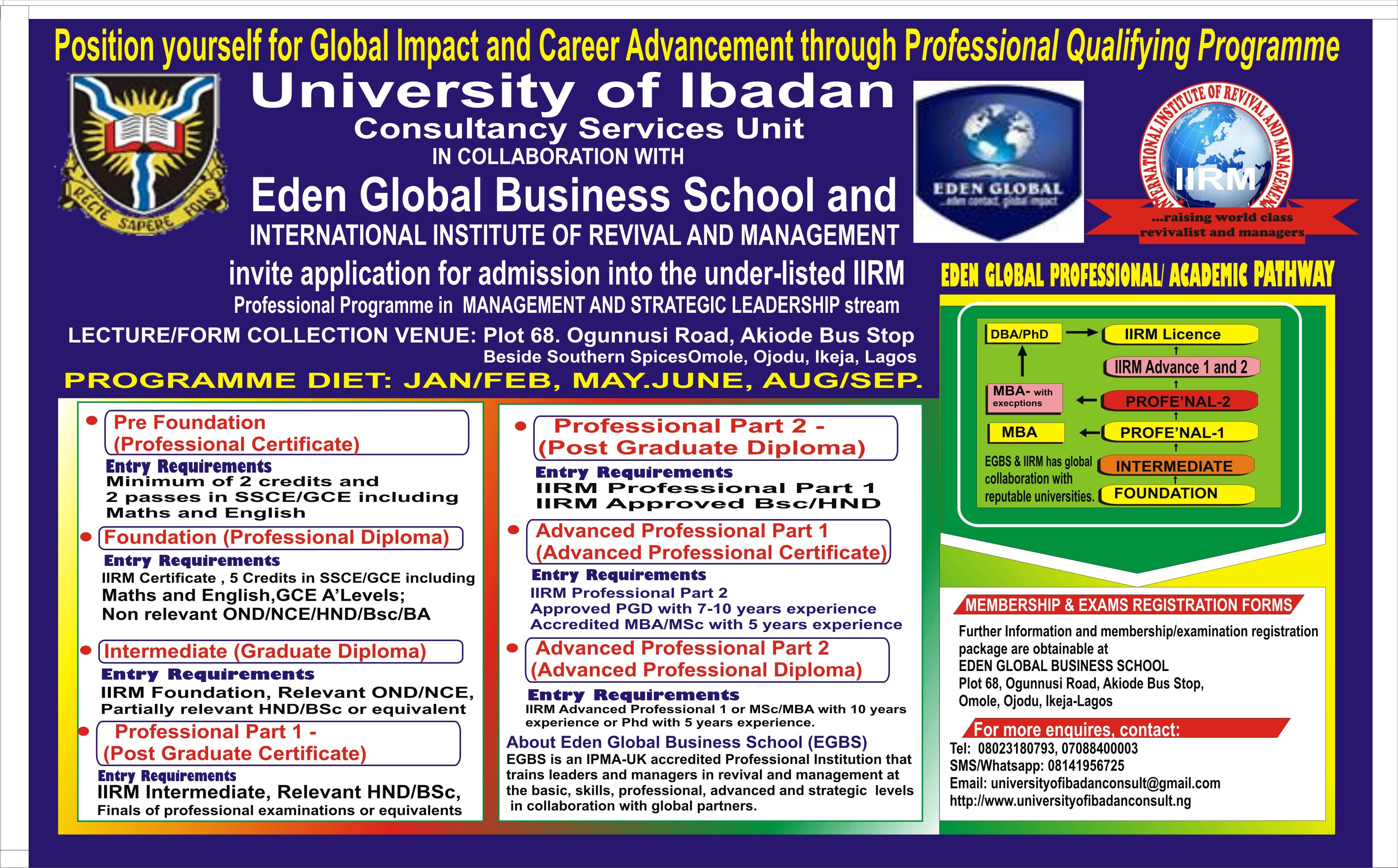 IIGD-UI CONSULT Special Certificate Programmes Admission Forms - 2017/18