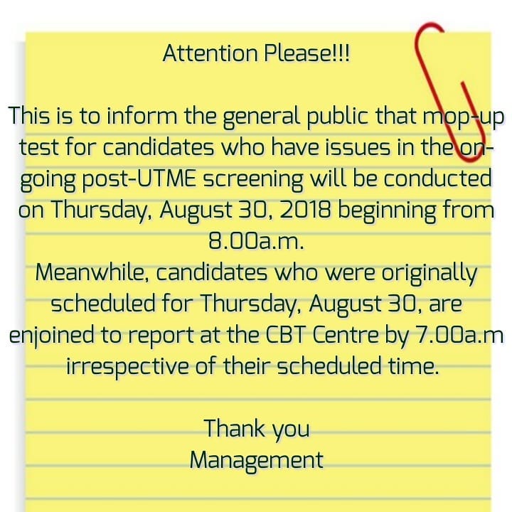 UNILORIN Mop-UP Post UTME Screening Schedule 2018/2019