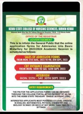 KSCNS Basic midwifery application form, 2023/2024