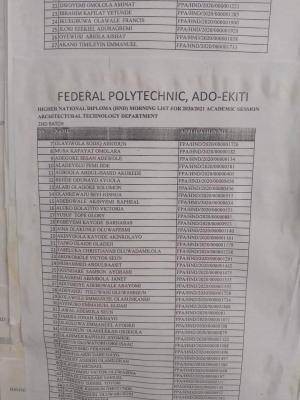 Fed Poly Ado-ekiti admission 2nd batch HND (morning) admission list, 2020/2021
