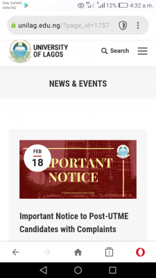 UNILAG notice to Post-UTME candidates with complaints regarding the screening