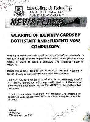 YABATECH notice on compulsory use of ID Cards by students