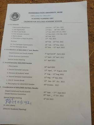 ADSU announces resumption for 1st semester, 2021/2022